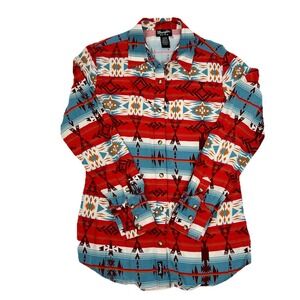 Wrangler Retro Long Sleeve Shirt Womens M Western Pearl Snap Aztec Rayon